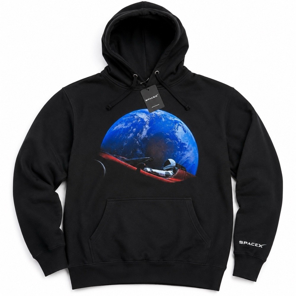 SpaceX Hoodie Mens XXL Black Falcon Roadster Elon Quantum IPO Rocket UFO Craft